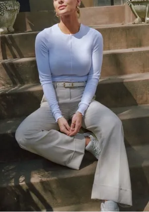 Abercrombie & Fitch Cream Wide-Leg Trousers thumbnail 1