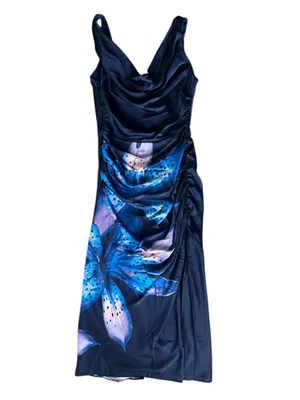 Abercrombie & Fitch Women’s Cowl Neck Draped Maxi Dress Dark Indigo Floral thumbnail 2
