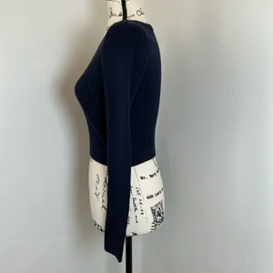 Brandy Melville V Neck Ribbed Long Sleeve Top Womens One Size‎ Navy Blue thumbnail 2