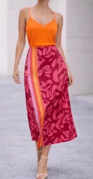 Farm Rio A-Line Contrasting Slip Midi Skirt, Size L thumbnail 1