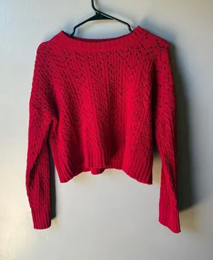 American Eagle Red Open Knit Cropped Sweater XS thumbnail 1