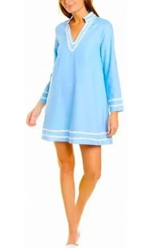 Sail to Sable Long Sleeve Linen Blend Tunic Dress Light Blue Rik Rak Trim Medium thumbnail 1