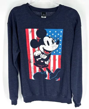 Disney Navy Blue‎ Mickey Mouse American Flag Sweatshirt Size Medium thumbnail 1
