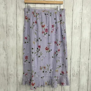 Two Star Dog Purple 100% Linen Floral Midi Skirt Medium Made in USA Cottagecore thumbnail 2