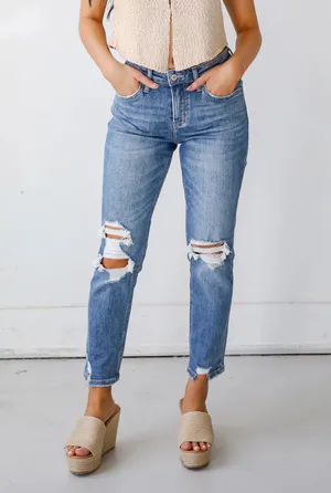 Medium wash distressed jeans thumbnail 5