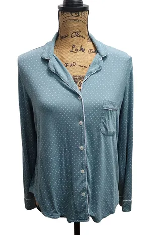 Victoria's Secret Polka Dot Sleep‎ Top Pajama Shirt Blue Small S Button Front thumbnail 1