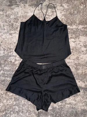 Victoria's Secret Black Satin Cami & Shorts Sleep Set thumbnail 5