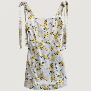 Alice + Olivia Maryann Tie Shoulder Mini Dress Yellow Floral White Denim Size 0 thumbnail 2