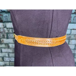 Liz Claiborne belt genuine leather brown braided skinny western thumbnail 3