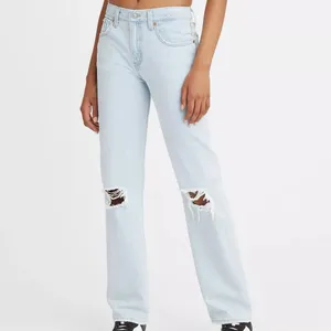 Levi's Lo Pro Straight Light Blue Distressed Slouchy‎ Mid Rise Denim Jeans thumbnail 2