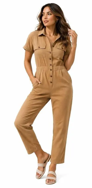 Outerknown S.E.A. Jumpsuit Coverall organic cotton linen blend tan Medium thumbnail 1