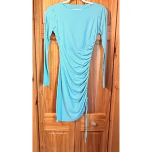 Susana‎ Monaco NWOT Side Gathered Mini Dress Breathe Blue Long Sleeve Ruched XS thumbnail 2
