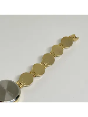 Vintage women’s watch faux pearls gold tone links 21mm quartz 7” running thumbnail 7