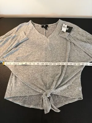 IZ Byer Sweater Size S Grey Knit Front Tie Top thumbnail 4