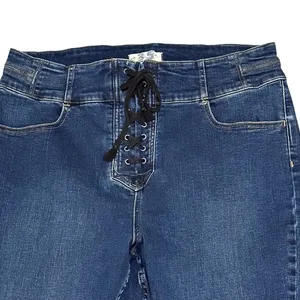 Free People Curvy High Rise‎ Lace Up Skinny Jeans Jegging Blue 35x29 thumbnail 3