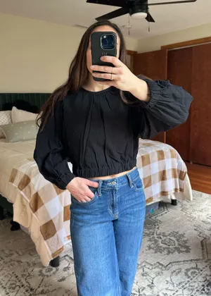 Black Cropped Long Sleeve Blouse Size M thumbnail 2