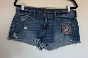 Abercrombie & Fitch Y2K Mini Micro Low Rise Jean Shorts Patchwork Embroidered 27 thumbnail 1