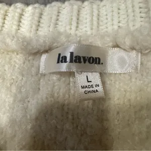 La Lavon Women’s Large Ivory Button Down Wool Blend Cardigan Sweater NWOT thumbnail 2