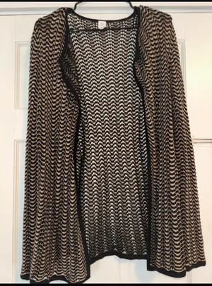 JONES NEW YORK Women’s Black Gold Metallic Long Dressy Open Cardigan SizeS thumbnail 1