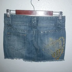 WBL Jeans S 28 Y2K Gold Crown Jewels Jeans Mini Skirt thumbnail 3