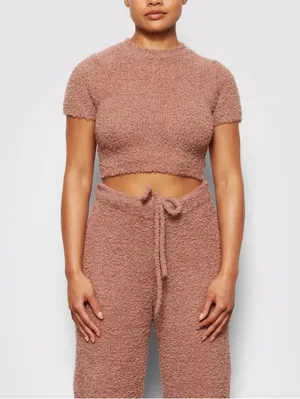 SKIMS Cozy Knit Cropped T-Shirt Rose Clay thumbnail 1