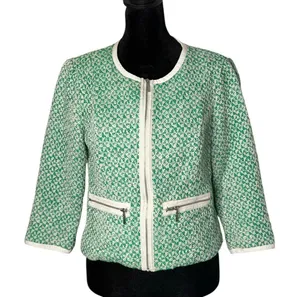 Cabi Woven Knit Full Zip Cardigan‎ Green Sweater Womens 4 Office Career Preppy thumbnail 1