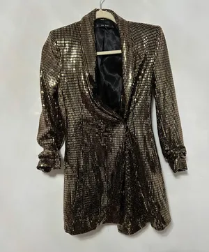 metallic gold blazer sequin wrap tuxedo dress thumbnail 1