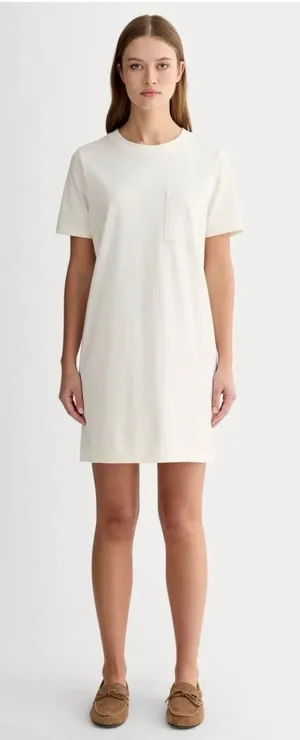 Everlane The Organic Cotton Weekend Tee Dress Size Medium Cream Lightweight thumbnail 1