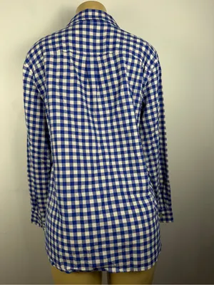 Talbots Gingham Plaid Shirt Sz L Button Front Blouse Top Blue Cotton Long Sleeve thumbnail 4