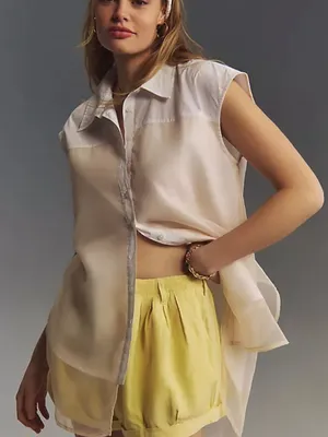 Maeve Anthropologie Bennet White Sleeveless Buttondown Muscle Tank Top M thumbnail 1