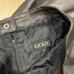 Vintage Vickie Leather Black Genuine Leather Paneled Midi Pencil Skirt 5 25‎ XS thumbnail 5