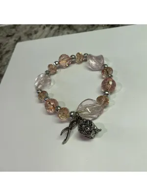 Alexa’s Angel Costume Jewelry Bracelet Beaded Stretch Pink Bead Heart Locket thumbnail 4