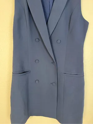 New Good American Luxe Suiting Sleeveless Blazer Dress Navy Blue Rinse Size 3 L thumbnail 8