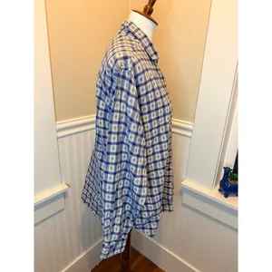 Woolrich Blue Geometric Plaid Button Down Shirt Large Coastal Cowgirl XL‎ thumbnail 5
