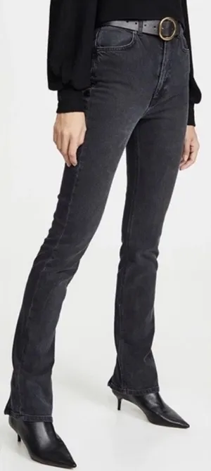 reformation camilla vintage erie black high waisted back ankle zip flare jean thumbnail 1
