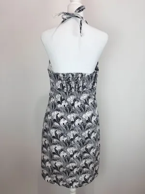 Tommy Hilfiger Women Size 12 Halter Dress Black White Floral Cotton Midi‎ thumbnail 3