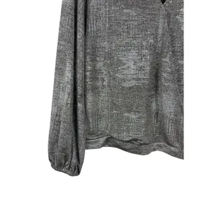 Anthropologie Silver Metallic Faux Wrap Blouse Long Sleeve Shimmer Top XS Party thumbnail 3