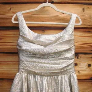 MAC DUGGAL Size 6 Gold Square Neck Pleated Sleeveless Midi Cocktail Dress Gown thumbnail 8