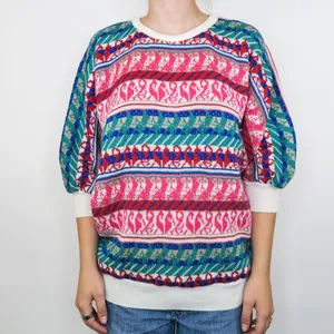 Vintage 90s Western Connection II Fair Isle Bubble Hem Short Sleeve Sweater thumbnail 2