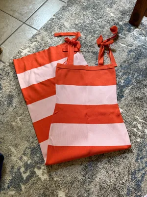 Orange and pink striped dress thumbnail 2