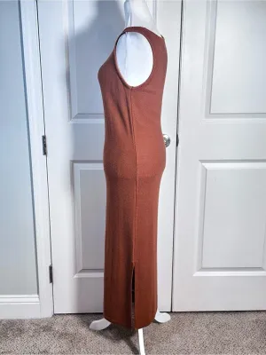And Now This Knit Maxi Dress S Rust Brown Sleeveless Side Slit Sweater Stretch thumbnail 5
