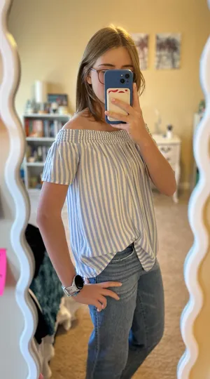 Old Navy Off-The-Shoulder Top Striped thumbnail 1