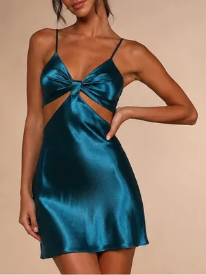 Lulus Teal Satin Cutout Mini Dress NWT thumbnail 6