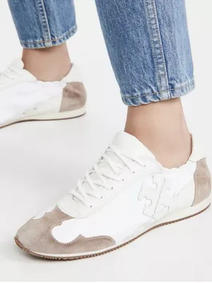 Tory Burch Leather Tory Logo Sneakers Low Tops White Ivory Cerbiatto size 10.5 thumbnail 1