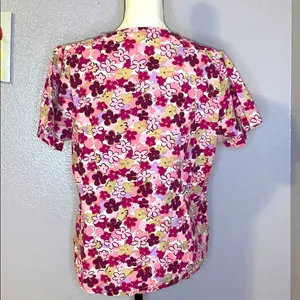 All Heart pink floral medical dental scrub top thumbnail 3