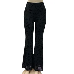 Source Unknown Black Mesh Floral Velvet Fully Lined High Waist Flare Stretch Pants Womens Small thumbnail 2