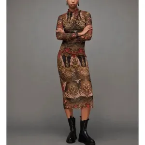 ALL SAINTS long sleeve Mesh Dress Elegant Multicolor Patterned Dress NEW thumbnail 2