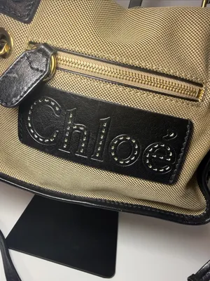 Chloé Canvas & Black Leather Satchel Crossbody Bag Gold Hardware thumbnail 2