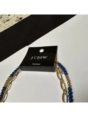 J.Crew Gold Tone Blue Bead Adjustable Length Double Layer Necklace NWT $32 thumbnail 6