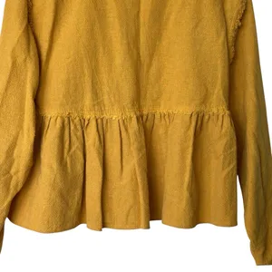 Zara Mustard Yellow Frayed crop babydoll top M thumbnail 6